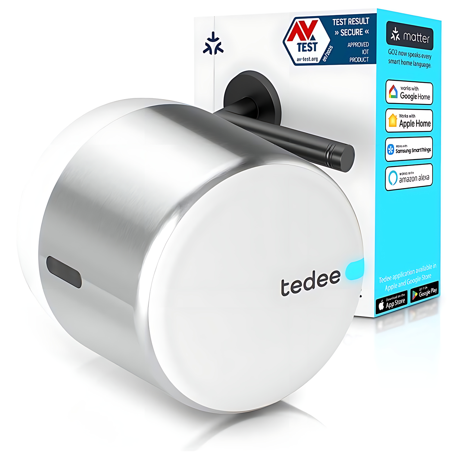 tedee Lock GO 2 Silber Aluminium + EU Adapter (Bluetooth, Matter over Thread)